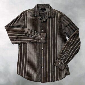 Express Y2K Brown Textured Stripe Casual Dress Shirt - M
